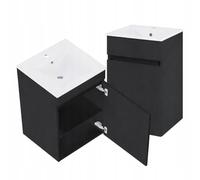 DomoDomo - Armadietto da bagno sospeso nero 45 cm con lavabo in ceramica - pensile moderno per piccoli bagni - Armadio da bagno con porta e 2 ripiani