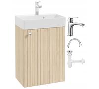DomoDomo - Lavabo con base sospesa 50 cm - Set di mobili da bagno compatto per piccoli bagni - Moderno set di lavandini effetto rovere