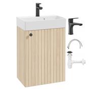 DomoDomo - Lavabo con mobiletto 50 x 70 cm sospeso - Moderno set di mobili da bagno con lavabo - Armadietto da bagno piccolo per WC ospiti - Lavabo con base e rubinetto