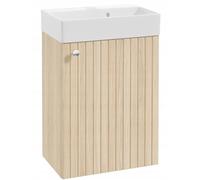 DomoDomo - Lavabo con mobiletto sospeso 50 cm - Armadietto da bagno con lavabo compatto - Lavabo con mobiletto ospiti WC moderno - Mobile lavabo effetto legno rovere Vicenza