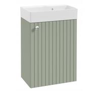 DomoDomo - Lavabo con mobiletto sospeso 50 cm - Armadietto da bagno in verde eucalipto con lavabo - Set da bagno compatto con rubinetto - WC per ospiti con mobiletto moderno