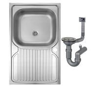 DomoDomo Lavello 1 vasca con gocciolatoio 80x50 cm in acciaio inox satinato - Modello moderno sovrapposto per base 80 cm, completo di sifone e scarico 2"