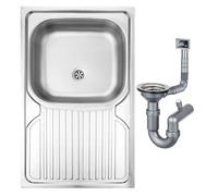 DomoDomo - Lavello cucina 1 vasca con gocciolatoio 80x50 in acciaio inox - lavello da cucina sopra top salvaspazio - lavello cucina moderno resistente - lavello acciaio inox con sifone incluso