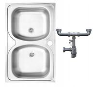 DomoDomo - Lavello cucina 2 vasche in acciaio inox 80x50 cm - lavello cucina da appoggio resistente - lavandino cucina moderno senza gocciolatoio - lavello da cucina completo di sifone