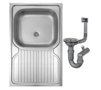 DomoDomo - Lavello Cucina in Acciaio Inox 80x50 cm - Lavello da Incasso 1 Vasca con Gocciolatoio, Lavello senza Foro Rubinetto, Satinato, con Sifone