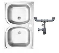 DomoDomo - Lavello Cucina in Acciaio Inox 80x50 cm - Lavello Doppio senza Gocciolatoio, Lavello da Incasso con Foro Rubinetto & Sifone, 2 Vasche da Cucina