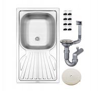 DomoDomo Lavello da incasso a 1 camera con scolapiatti e sifone - finitura satinata, 760 x 435 x 150 mm, accessori di montaggio inclusi