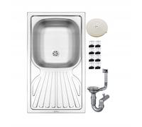 DomoDomo - Lavello da Incasso in Acciaio Inox 76x43 cm con Gocciolatoio - Lavello da Cucina 1 Vasca senza Foro Rubinetto, Vasca da Cucina con Sifone, Lavello da Incasso Moderno