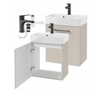 DomoDomo - Mobile sottolavabo da appendere, 60 x 50 cm, con lavabo e rubinetto, in cashmere opaco, profondità 30 cm, chiusura morbida, set con sifone e click-click