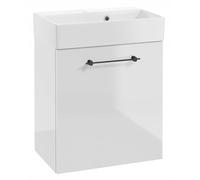 DomoDomo - Mobile sottolavabo largo 60 cm da appendere - Mobile da bagno bianco lucido - con lavandino - Soft Close, design moderno