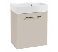DomoDomo - Mobile sottolavabo largo 60 cm da appendere - Mobile da bagno in cashmere opaco - con lavabo, Soft Close, mobili da bagno per piccoli bagni, manico nero
