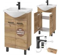 Domodomo - Mobiletto da bagno con lavabo 85 x 50 x 41 cm, colonna e mobiletto, elegante set con lavabo in ceramica