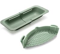 Domonic Home Scolapasta sopra il lavello della cucina, colino pieghevole e colino a clip per pentole, risciacquo - scarico - asciutto, estensibile 36,8 - 49,5 cm, resistente al calore, verde
