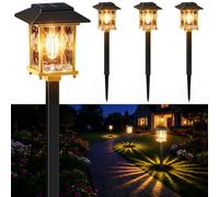DOMOR 4 Luci Solari da Esterno, Acciaio Inox e Vetro, Bianco Caldo | Accensione Automatica, Impermeabili, per Giardino, Paesaggio, Vialetti, Passaggi Pedonali