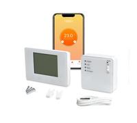 Domos - Termostato WiFi intelligente portatile per il riscaldamento | Termostato digitale wireless con schermo tattile | programmabile | Compatibile con Alexa e Google Assistant