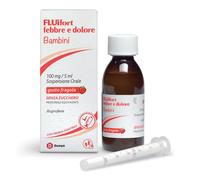 Dompé Fluifort Febbre e Dolore Bambini 100mg/5ml Ibuprofene Sciroppo Gusto Fragola Senza Zucchero, 150ml