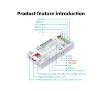 DOMRAEM 4-Channel LED Strip Controller ESP32 WLED Digital Controller PD5/12/20V DC5-24V Input 16A B