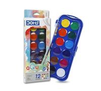 Doms Set 12 Acquerelli in Pastiglie Ø 23 mm - 12 Colori Assortiti + 1 Pennello incluso, Pittura per Bambini e Scuola