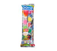Doms Set 12 Tempere in Vasetto 3 ml - Colori Assortiti + 1 Pennello incluso, Pittura per Bambini e Scuola