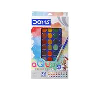 Doms Set 36 Acquerelli in Pastiglie Ø 23 mm - 36 Colori Assortiti + 2 Pennelli inclusi, Pittura per Bambini e Scuola