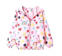 Domueay Giacche Cappotto Bambina Giacca a Vento Con Cappuccio, 1-7 Anni | Cappotti Sottile, Impermeabile Protezione Solare Cerniera Autunno Vestiti, Antipioggia Zip Abbigliamento Ragazza Sport Scuola