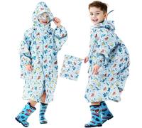 Domueay Impermeabile Bambino Poncho Antipioggia Leggero Cappuccio Dinosauro Mantella Antipioggia Portatile Poncho Pioggia Riutilizzabile Giacca Impermeabile Ragazzi 5-7 Anni, Azzurro