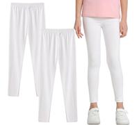 Domueay Leggings Bambina in Cotone, 2-Pack Pantaloni Lunghi, 5-12 Anni | Morbidi Traspirante e Comodi Leggings Tinta Unita per Bambine e Ragazze, Abbigliamento per Sportive Danza Scuola Fitness Gym