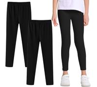 Domueay Leggings Bambina in Cotone, 2-Pack Pantaloni Lunghi, 5-12 Anni | Morbidi Traspirante e Comodi Leggings Tinta Unita per Bambine e Ragazze, Abbigliamento per Sportive Danza Scuola Fitness Gym