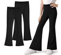 Domueay Leggings Flared Bambina Cotone Pantaloni Svasati Morbidi Traspirante e Comodi, Confezione da 2, Elasticizzati Casual Ragazze Sportive Danza Abbigliamento per 15-16 Anni, Nero