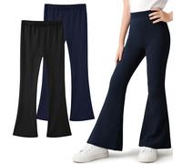 Domueay Leggings Flared Bambina Cotone Pantaloni Svasati Morbidi Traspirante e Comodi, Confezione da 2, Elasticizzati Ragazze Sportive Danza Abbigliamento per 15-16 Anni, Nero&Blu Navy