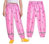 Domueay Pantaloni Impermeabili Bambina Pantalone Pioggia Leggero Non Imbottiti Rosa Cavallo Stampa Antipioggia Antivento con Striscia Riflettente Pantaloni Fango per Ragazze 1-2 Anni