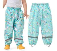 Domueay Pantaloni Impermeabili Bambina Pantalone Pioggia Leggero Non Imbottiti Verde Cavallo Stampa Antipioggia Antivento con Striscia Riflettente Pantaloni Fango per Ragazze 7-8 Anni