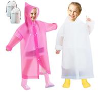 Domueay Poncho Antipioggia Bambina, 2 Pezzi Riutilizzabile Impermeabile Mantella Antipioggia con Cappuccio Mantellina Pioggia Leggero Poncho Pioggia Portatile per Ragazze, Bianco e Rosa