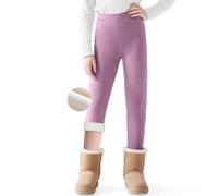 Domueay Ragazze Leggins Termici con Fodera in Pile, Morbidi Cotone Leggings Bambina Invernali Legging Felpati Vita Alta Caldi Collant Tinta Unita Elastici Lunghi Pantaloni 6-7 Anni, Viola