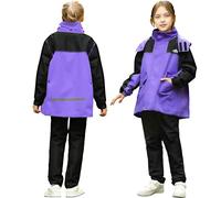 Domueay Tuta Impermeabile Bambini, Leggero Antipioggia Giacca con Cappuccio e Pantaloni Set, Ragazze Impermeabili Completo Bambina Sportivo All'aperto Abbigliamento per 11-12 anni, Viola