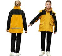 Domueay Tuta Impermeabile Bambini, Leggero Antipioggia Giacca con Cappuccio e Pantaloni Set, Unisex Ragazze Ragazzi Impermeabili Completo Sportivo All'aperto Abbigliamento per 11-12 anni, Béige