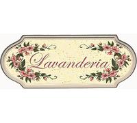Domus Artis Targa per Porta Lavanderia Shabby Chic Country Decoro Fiori Rosa, 21 cm x 1 cm, Legno ingegnerizzato