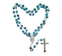 Domus Christi Rosario con Perline in Vetro Blu | Croce Argentata e Medaglietta della Madonna | Rosario Cattolico Tradizionale per Preghiera o Regalo | Idea per Giubileo 2025 | Circonferenza 70 cm