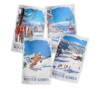 domus&trend Set 4 Strofinacci Cotone 100% Assorbente, Canovacci Resistenti Fantasie Classiche Invernali Italiane, Stracci Cucina Sport & Neve, Colorati Natalizi (Pack_Neve)