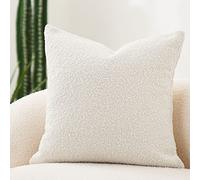 DOMVITUS Lussuosa federa decorativa per cuscino, 45,7 x 45,7 cm, in tessuto bouclé, quadrata, per divano, soggiorno, 1 pezzo, avorio