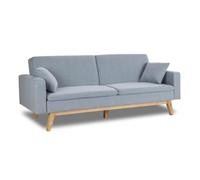 Don Descanso - Divano letto a 3 posti, modello Reine, tappezzato in tessuto, sistema apertura a libro o clic-clac, misura divano: 206x74x83cm, 206 x 99 x 83 cm, con 2 cuscini (blu)