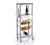 DON HIERRO Carrello da cucina ONDA ALTO - Mobile ausiliario in metallo color alluminio con 2 cestelli, cassetto e portabottiglie