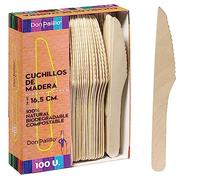 DON PALILLO - 100 coltelli monouso in legno da 16,5 cm. 100% naturale, ecologico e biodegradabile