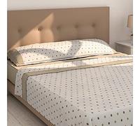 Don Riposo - Set di lenzuola e federe per cuscino, mod. Nalui, lenzuolo con angoli regolabili, lenzuolo sopra e federe in ALM. per letto da 105 cm (varie dimensioni e colori) stampa a pois beige