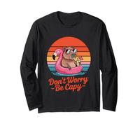 Don’t Worry Be Capy Capybara Flamingo Retro Sunset Summer Maglia a Manica