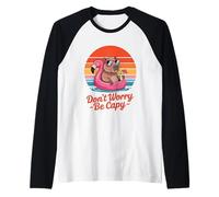 Don’t Worry Be Capy Capybara Flamingo Retro Sunset Summer Maglia con Maniche Raglan