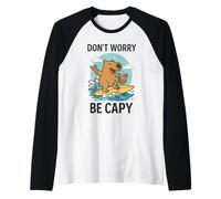 Don’t Worry Be Capy Cute Funny Capybara Surfing Beach Summer Maglia con Maniche Raglan