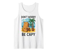 Don’t Worry Be Capy Funny Capybara Drinking Coconut by Beach Canotta