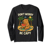 Don’t Worry Be Capy Funny Capybara Eating Watermelon Summer Maglia a Manica