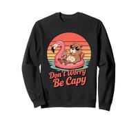 Don’t Worry Be Capy Funny Capybara Flamingo Retro Sunset Felpa